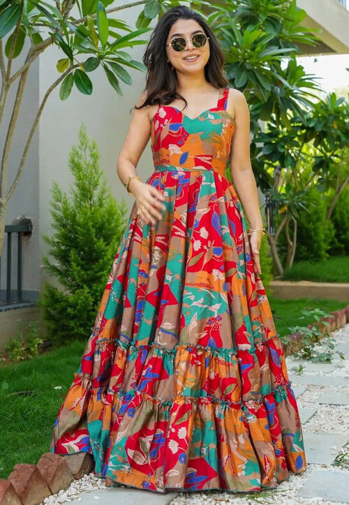 Multicolor maxi dress with sleeves top