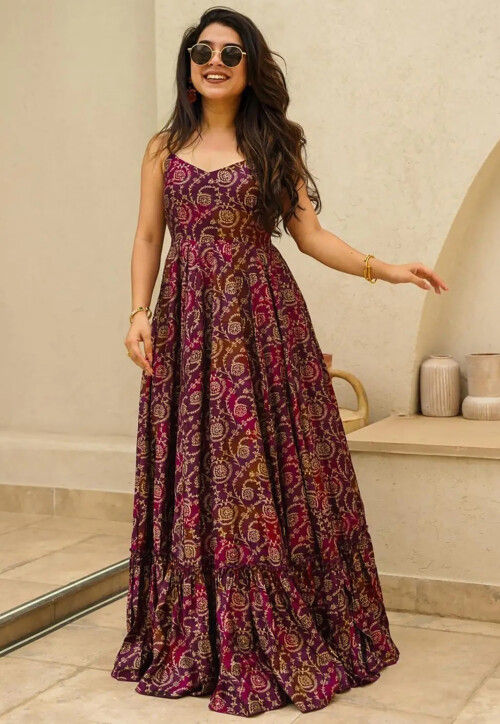 Buy Digital Printed Rayon Maxi Dress in Purple Online : TQH52 - Utsav  Fashion