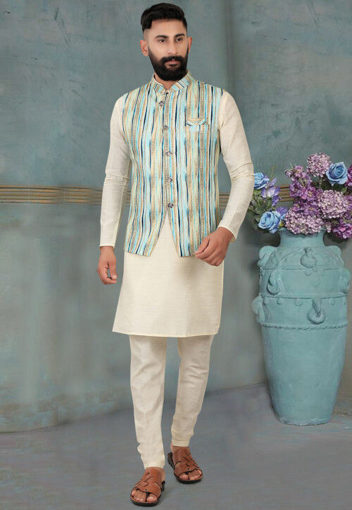 Digital Printed Rayon Nehru Jacket in Multicolor