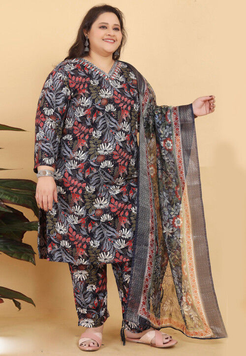 Digital Printed Rayon Pakistani Suit in Black