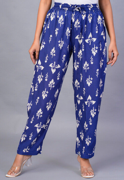 Digital Printed Rayon Pant in Blue