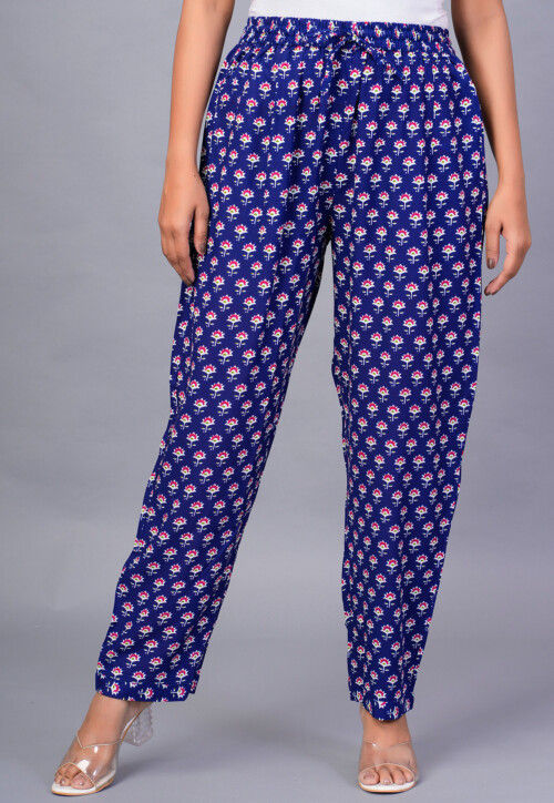 Digital Printed Rayon Pant in Blue