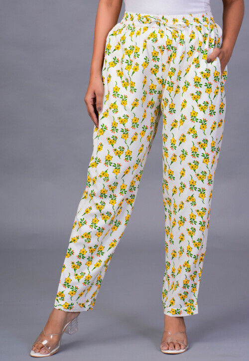 Digital Printed Rayon Pant in Off White