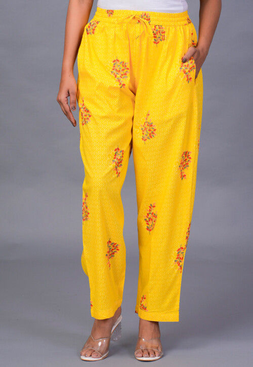 Digital Printed Rayon Pant in Yellow