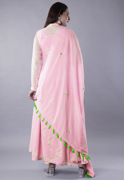 Digital Printed Satin Abaya Style Suit in Pink