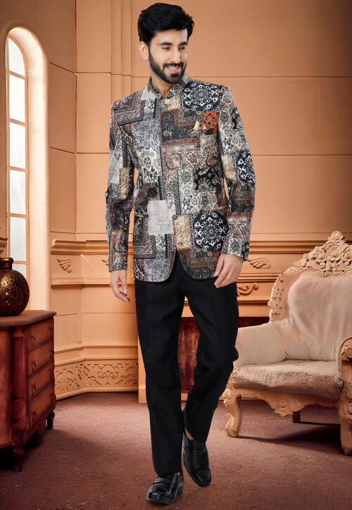 Buy Digital Printed Satin Jodhpuri Suit in Multicolor Online MUY705 Utsav Fashion