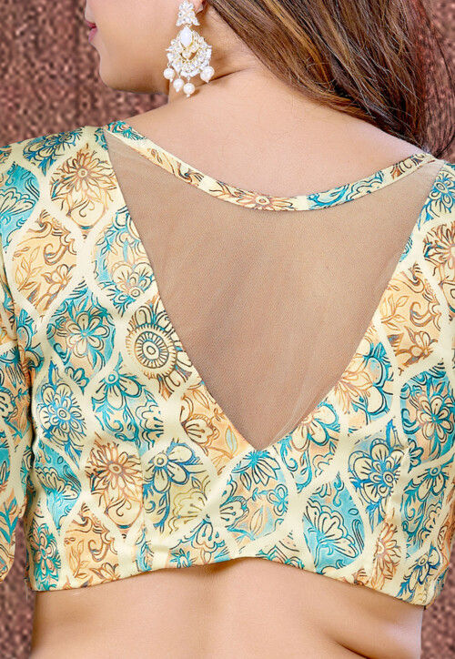 Digital Printed Satin Blouse in Cream