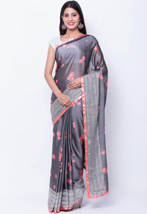 Digital Printed Satin Chiffon Saree in