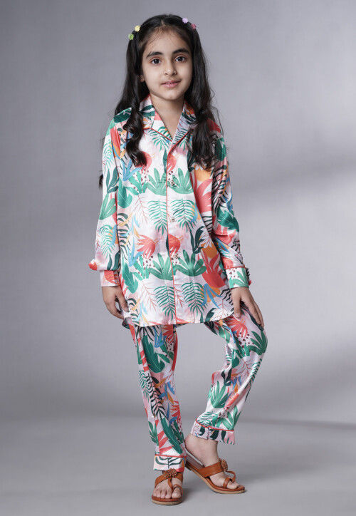 Digital Printed Satin Co Ord Set in Multicolor