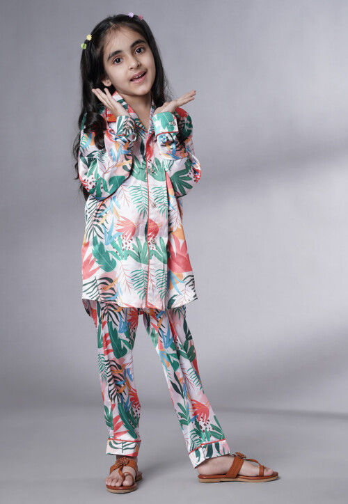 Digital Printed Satin Co Ord Set in Multicolor