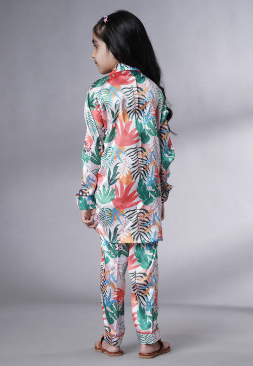 Digital Printed Satin Co Ord Set in Multicolor