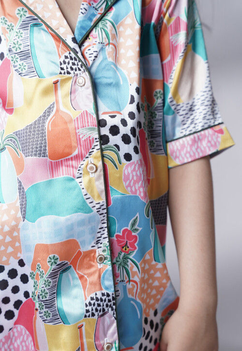 Digital Printed Satin Co Ord Set in Multicolor