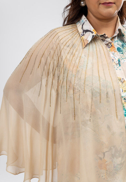 Digital Printed Satin Crepe Top Set in Light Beige