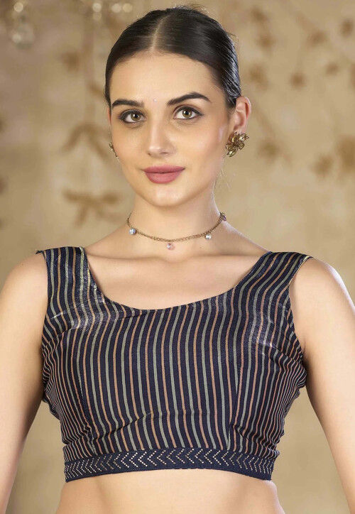 Digital Printed Satin Georgette Saree in Navy Blue