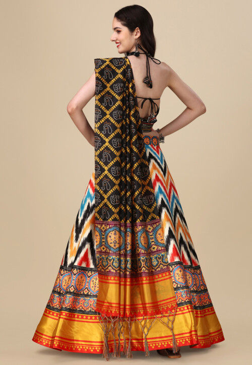 Digital Printed Satin Lehenga in Multicolor