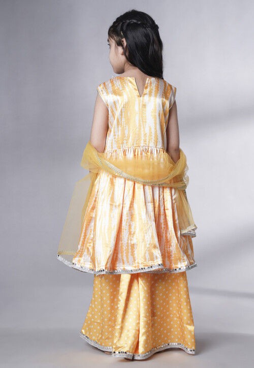 Digital Printed Satin Pakistani Suit in Yellow and Cream