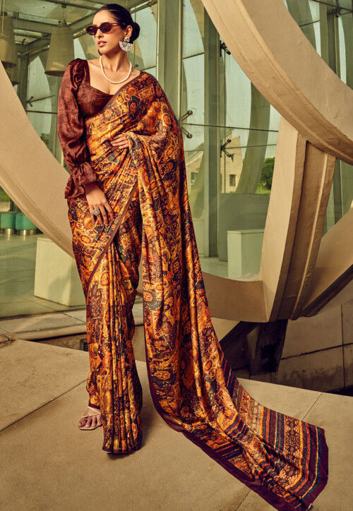 Buy Trendy Women Printed Satin Saree With unstitched Blouse Piece Online In  India At Discounted Prices