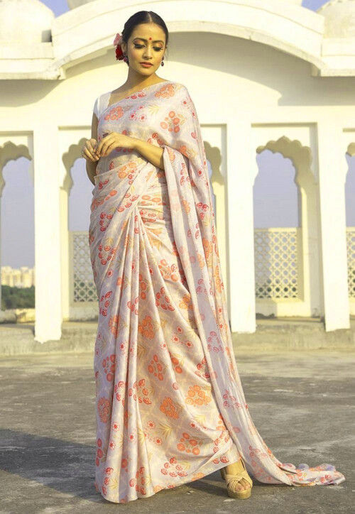 Buy AVANSHEE Printed Bollywood Satin Saree (White, Pink) Online at Best  Prices in India - JioMart.