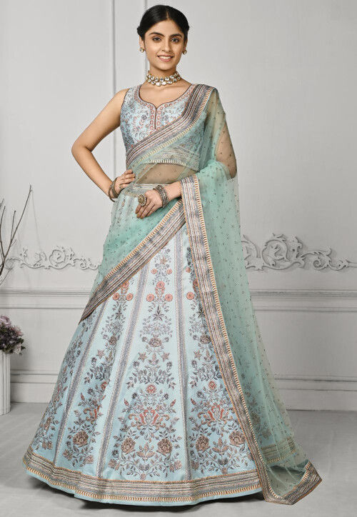 Powder Blue Shimmery Sequin Lehenga Set with Embroidered Blouse - Seasons  India