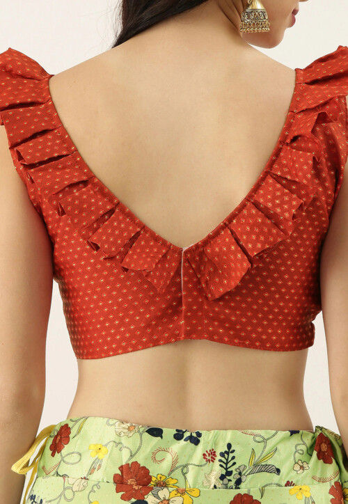 Digital Printed Satin Silk Lehenga in Light Green