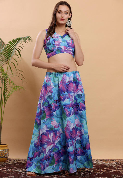 Order Multi Colour Top  Midi Skirt with Cape Online in India