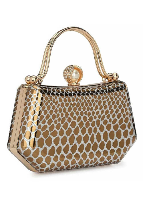 Digital Printed Synthetic Rectangular Clutch Bag in Dark Beige