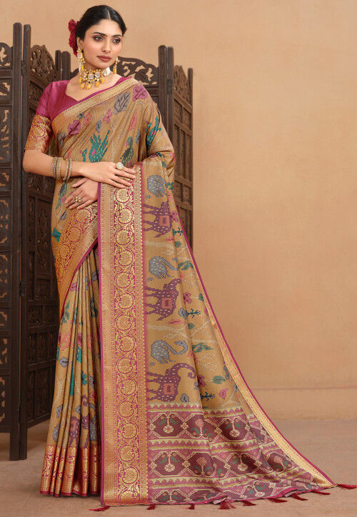 Cream Blended Tussar Silk Saree