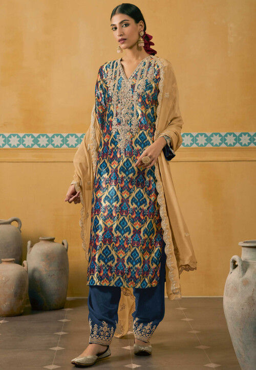 Buy Orange Cotton Print Punjabi Suit Online : 127415 -
