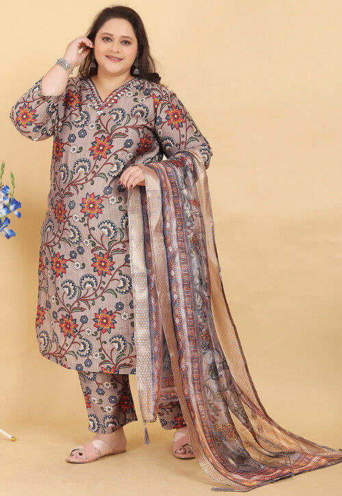 Digital Printed Viscose Cotton Pakistani Suit in Fawn