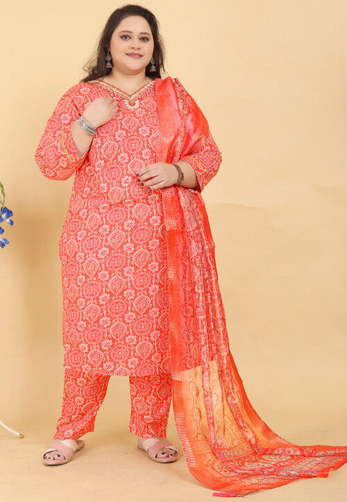Digital Printed Viscose Cotton Pakistani Suit in Orange