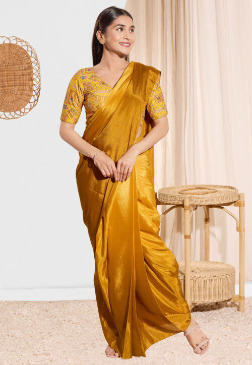 Digital Printed Viscose Rayon Blouse in Mustard