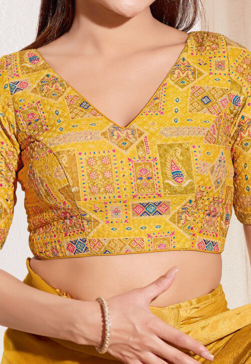 Digital Printed Viscose Rayon Blouse in Mustard