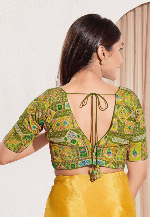 Digital Printed Viscose Rayon Blouse in Olive Green