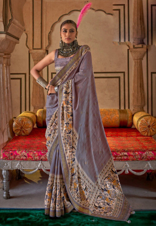 Digital Printed Viscose Silk Saree in Purple