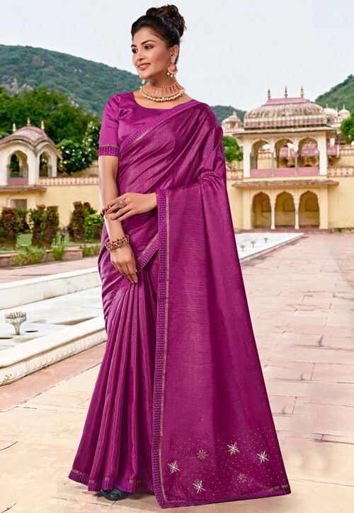 Buy online Women Purple Solid Saree With Blouse from ethnic wear for Women  by Kalista for ₹1549 at 75% off | 2024 Limeroad.com