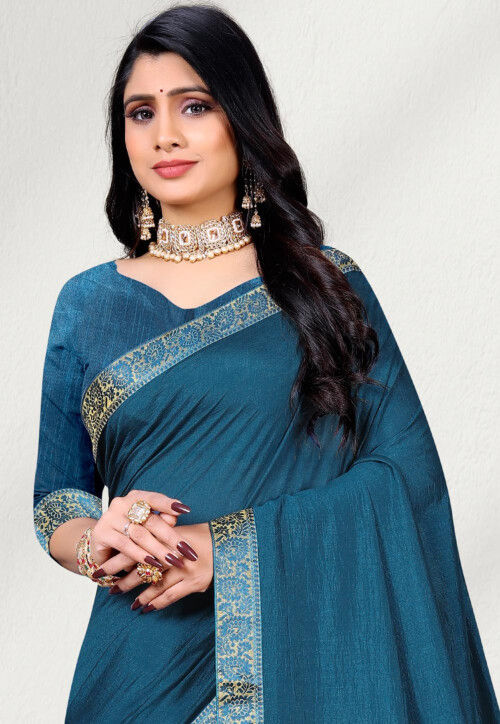 Buy Embellished Art Silk Saree in Teal Blue Online : SXTA3883 - Utsav ...