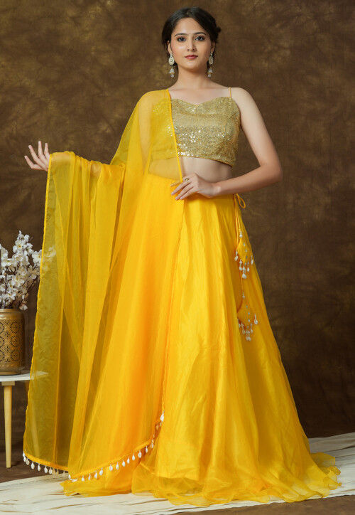 Buy Embellished Border Organza Dupatta in Yellow Online BNJ2207