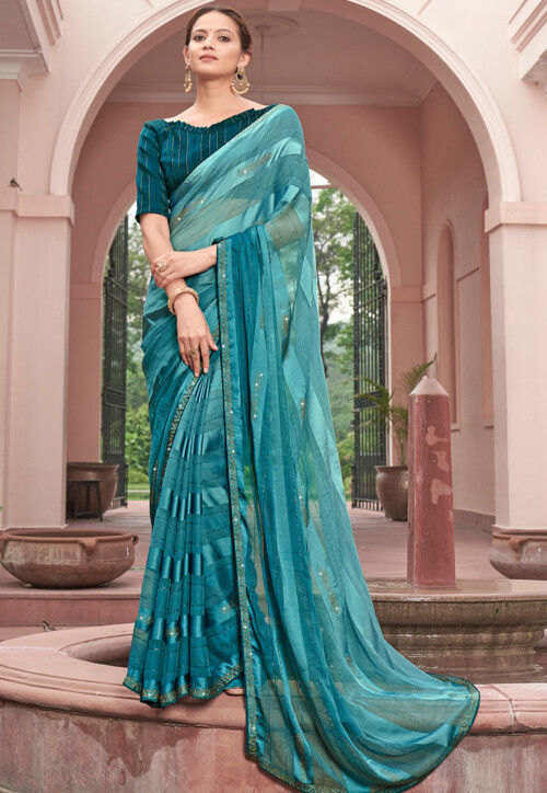 Teal blue silk trendy saree for wedding - G3-WSA52748 | G3fashion.com