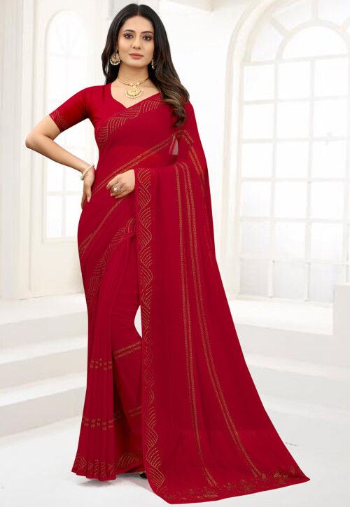 Plain Saree With Designer Blouse SUNHAREPAL