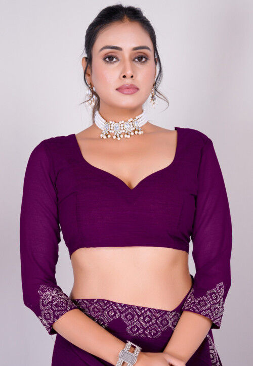 Embellished Chiffon Saree in Wine