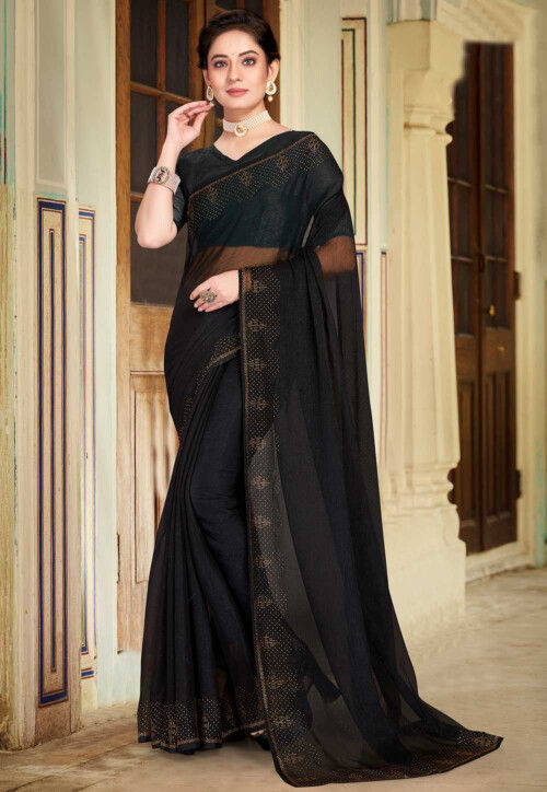 Fashion Hut Saree Women's Woven Chiffon Saree With Blouse Piece (11595-02  NEW_Black) : Amazon.in: Fashion