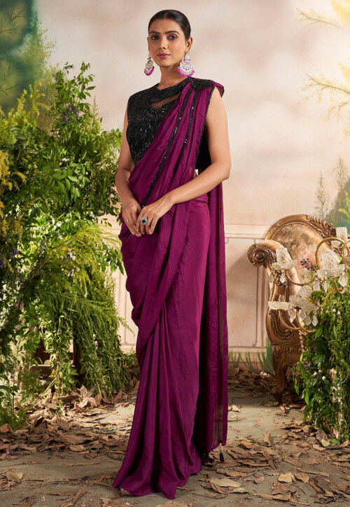 Buy Pink Butterfly Net Diva Embellished Draped Saree With Blouse For Women  by Moledro Online at Aza Fashions.