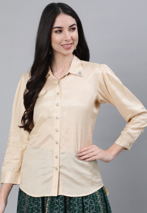 Embellished Collared Long Sleeve Shirt