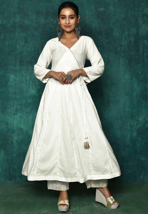 Buy Indian Anarkali - Off White Sequence Embroidered Designer Anarkali Suit  In USA