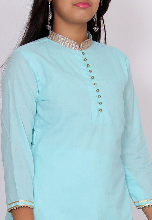 Embellished Cotton Pakistani Suit in Light Blue