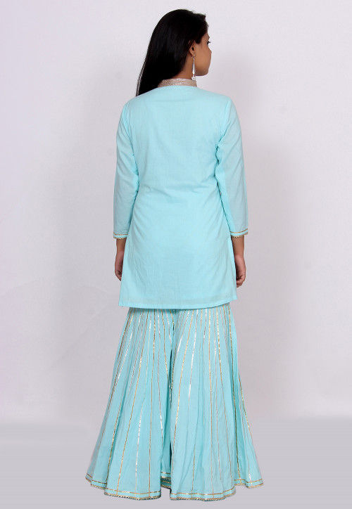 Embellished Cotton Pakistani Suit in Light Blue