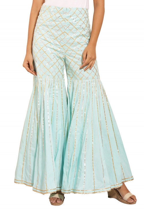 Embellished Cotton Pakistani Suit in Light Blue