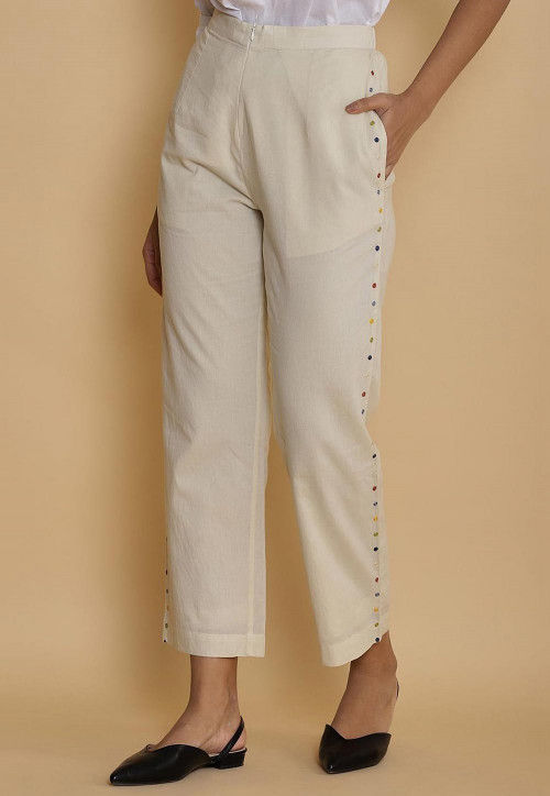 Gold plain cotton silk trousers - DEVS AND DIVAS - 3523910