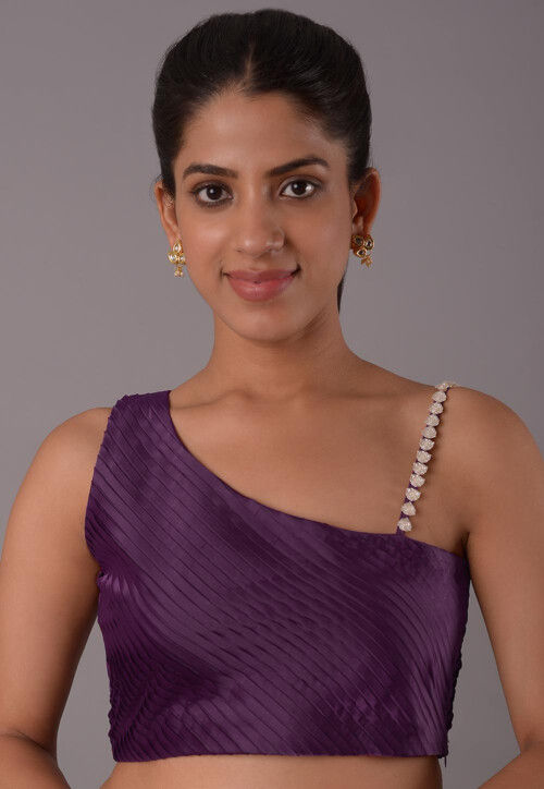 Embellished Crepe Blouse in Dark Purple