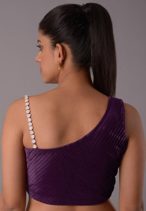 Embellished Crepe Blouse in Dark Purple